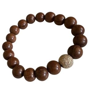 Classic 10mm Natural Wood Bead Bracelet Gold Filled Stardust Spacer | Earthy